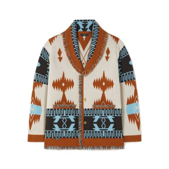 ALANUI Mens Icon Jacquard Cardigan Cashmere Sweater in Chalk Pecan L - Picture 4 of 6